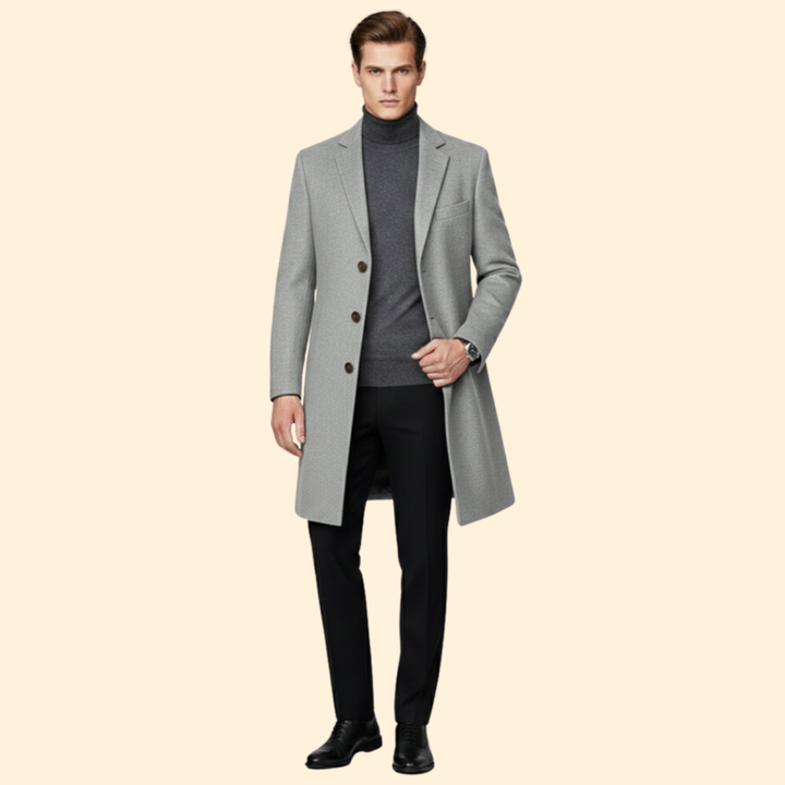 Men’s Long Coat with Button Closure