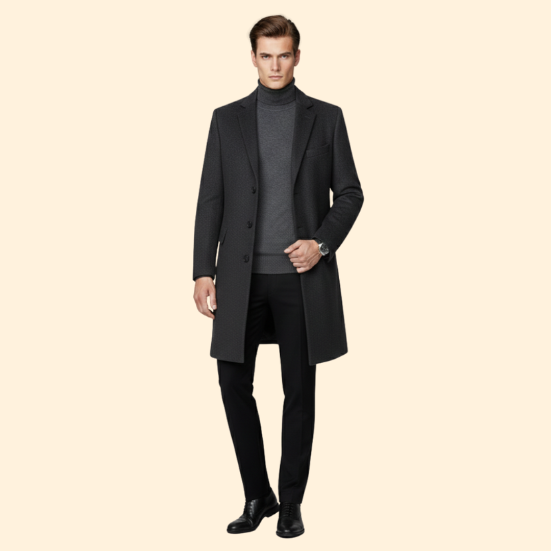Men’s Long Coat with Button Closure