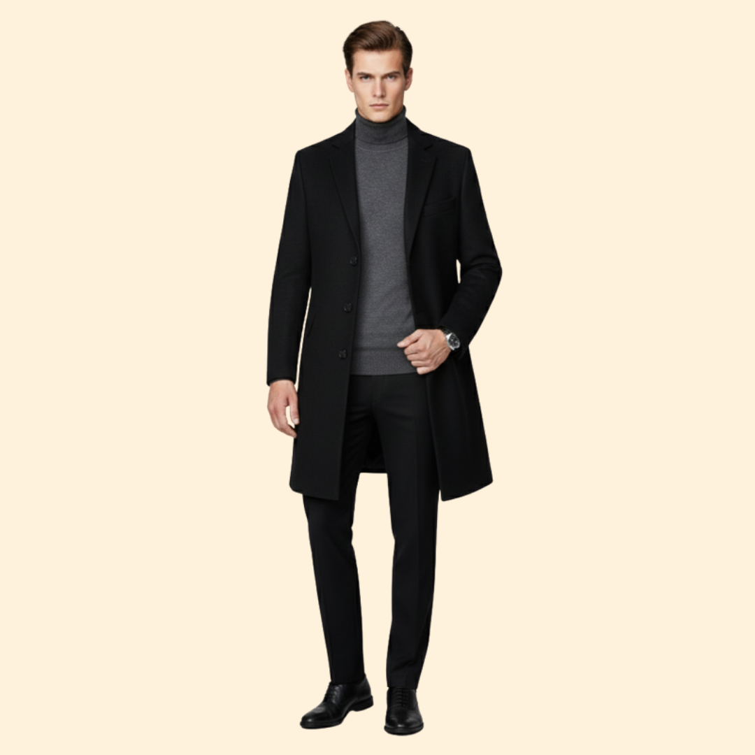 Men’s Long Coat with Button Closure