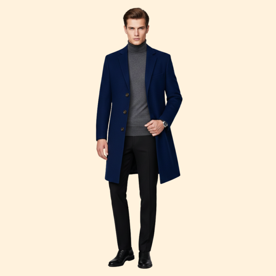 Men’s Long Coat with Button Closure