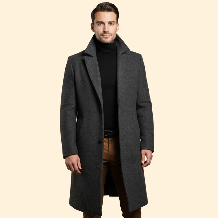 Men’s Long Coat with Flap Pocket Detail