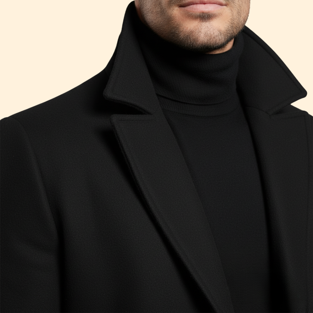 Men’s Long Coat with Flap Pocket Detail