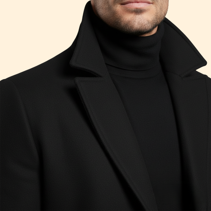 Men’s Long Coat with Flap Pocket Detail