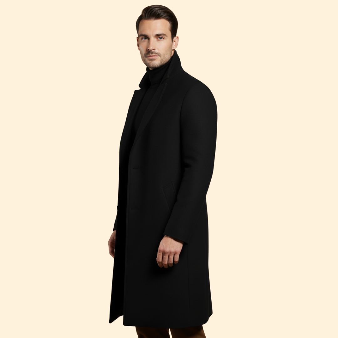 Men’s Long Coat with Flap Pocket Detail