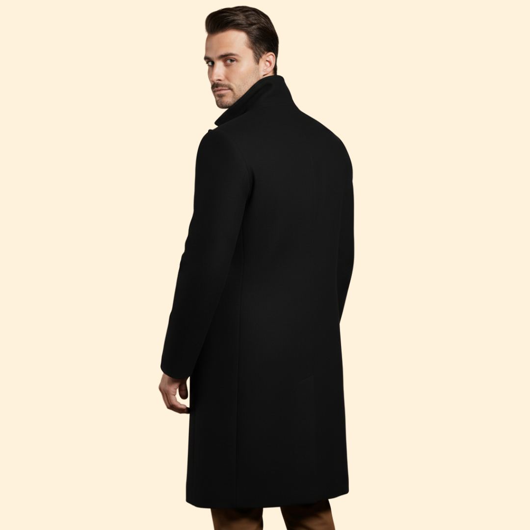 Men’s Long Coat with Flap Pocket Detail