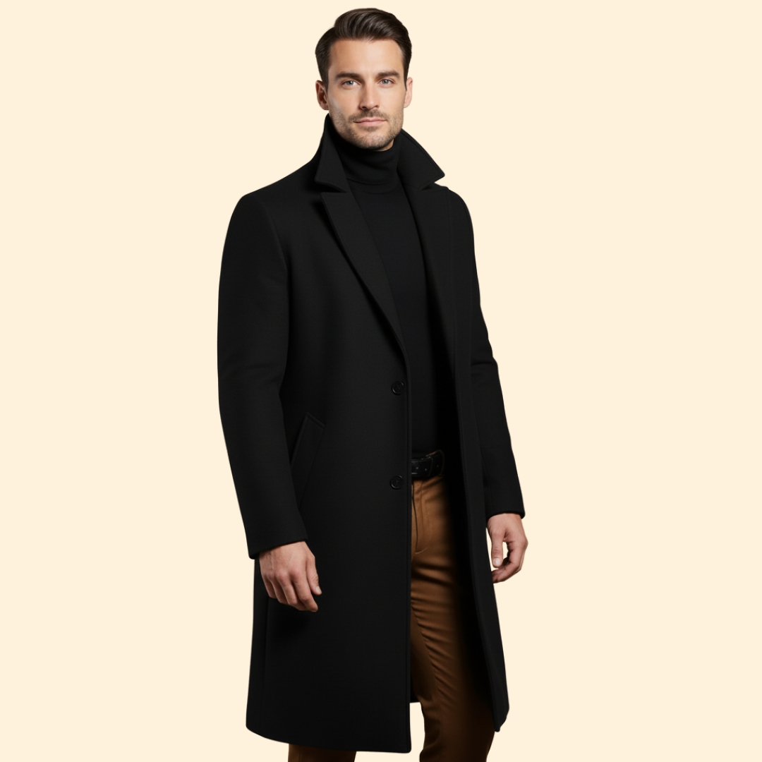 Men’s Long Coat with Flap Pocket Detail