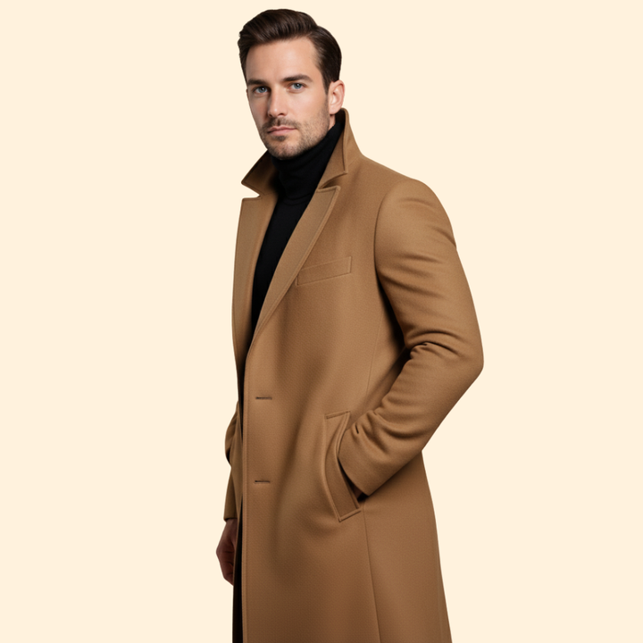 Men’s Long Coat with Flap Pocket Detail