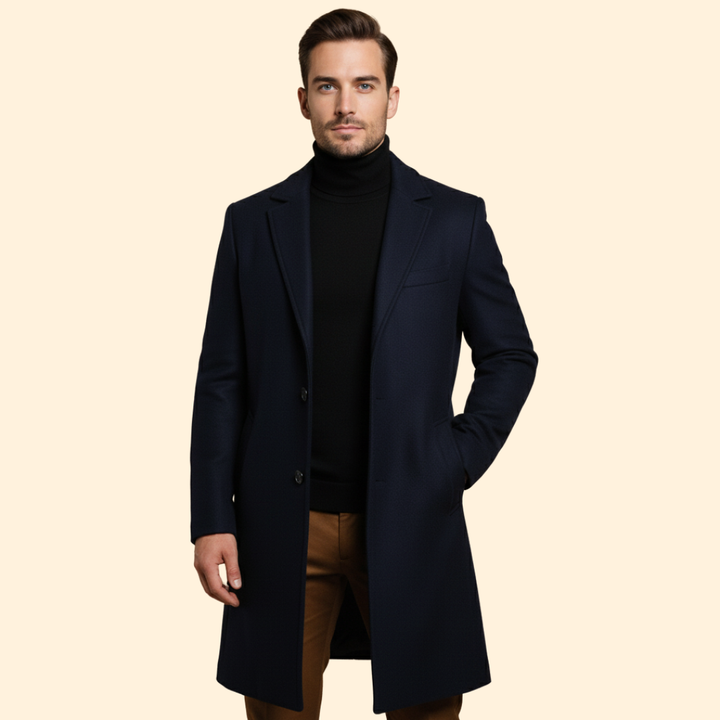 Men’s Long Coat with Flap Pocket Detail
