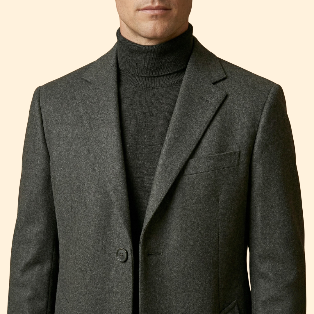 Men’s Long Overcoat with Front Button Closure