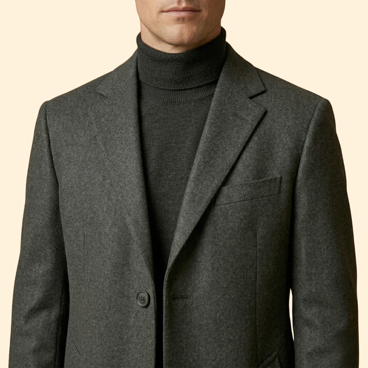 Men’s Long Overcoat with Front Button Closure
