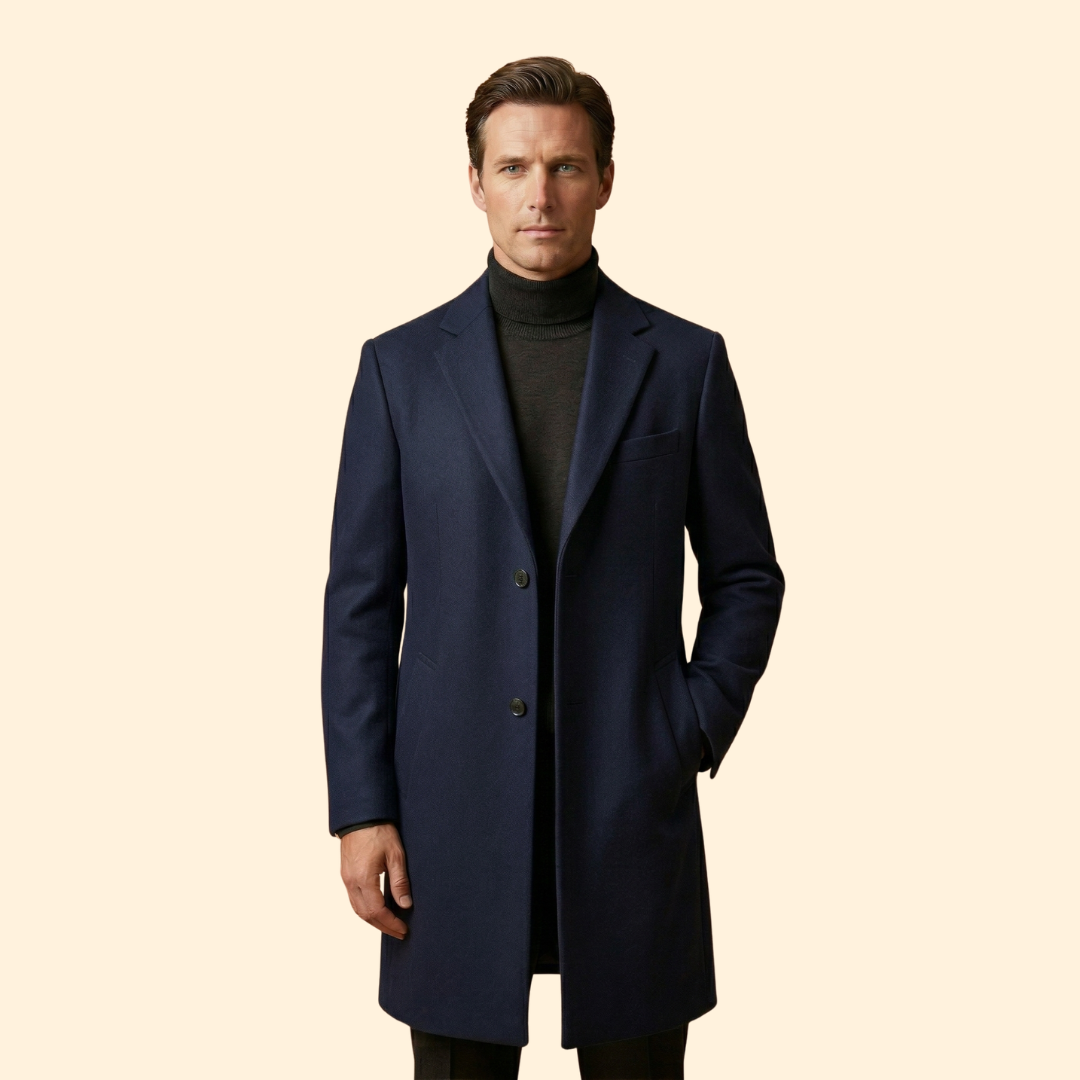 Men’s Long Overcoat with Front Button Closure