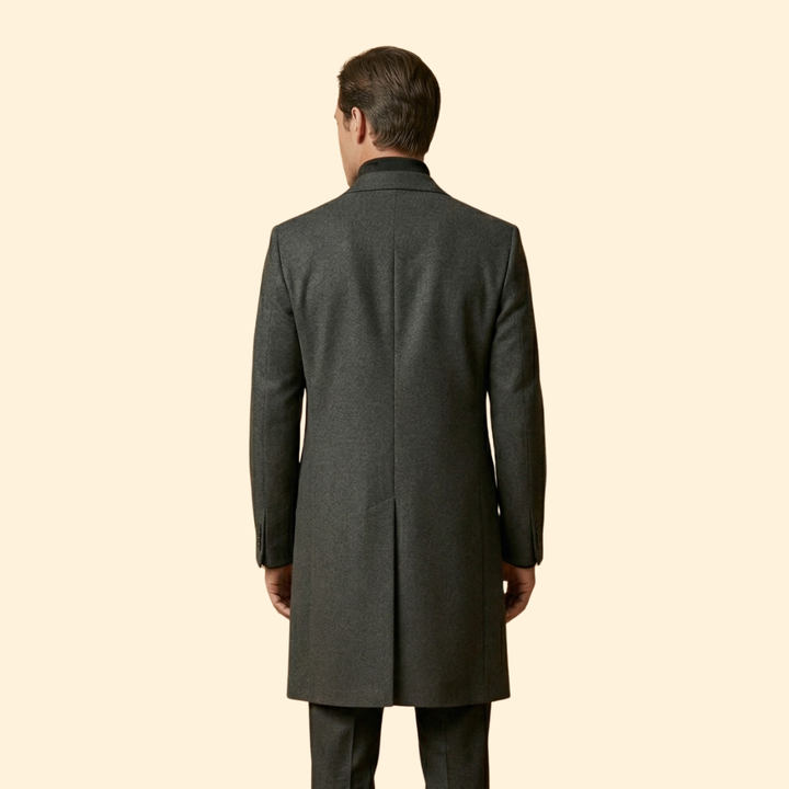 Men’s Long Overcoat with Front Button Closure