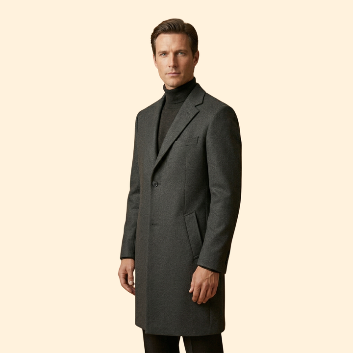 Men’s Long Overcoat with Front Button Closure