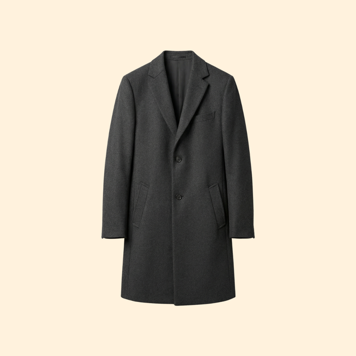 Men’s Long Overcoat with Front Button Closure