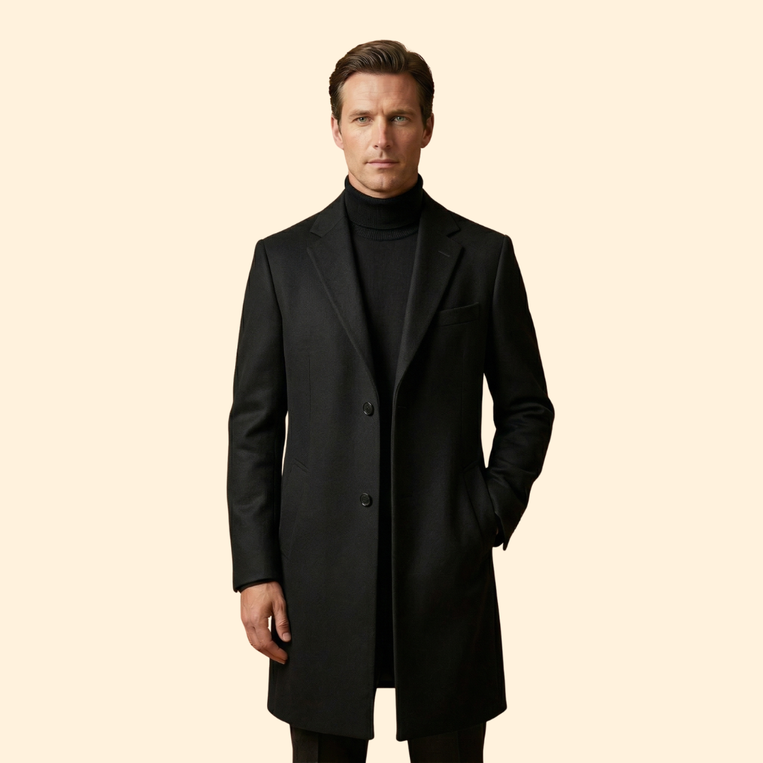 Men’s Long Overcoat with Front Button Closure