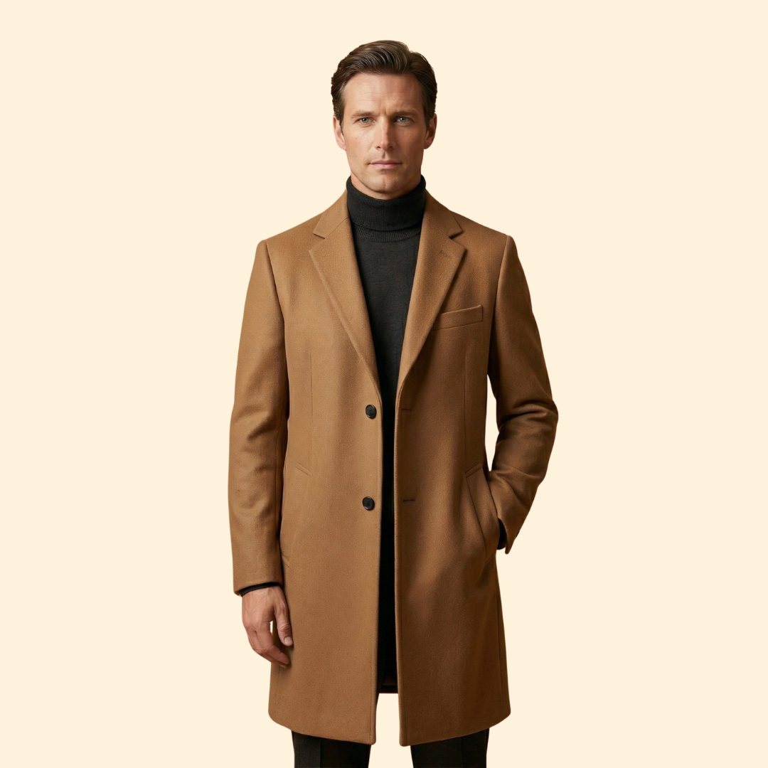 Men’s Long Overcoat with Front Button Closure