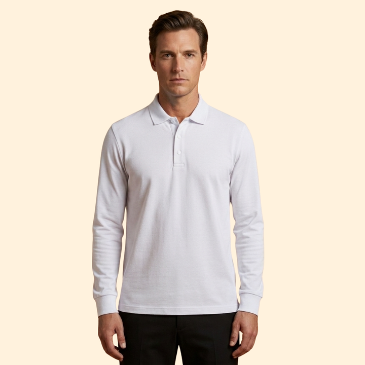 Men’s Long Sleeve Polo Shirt with Buttoned Collar