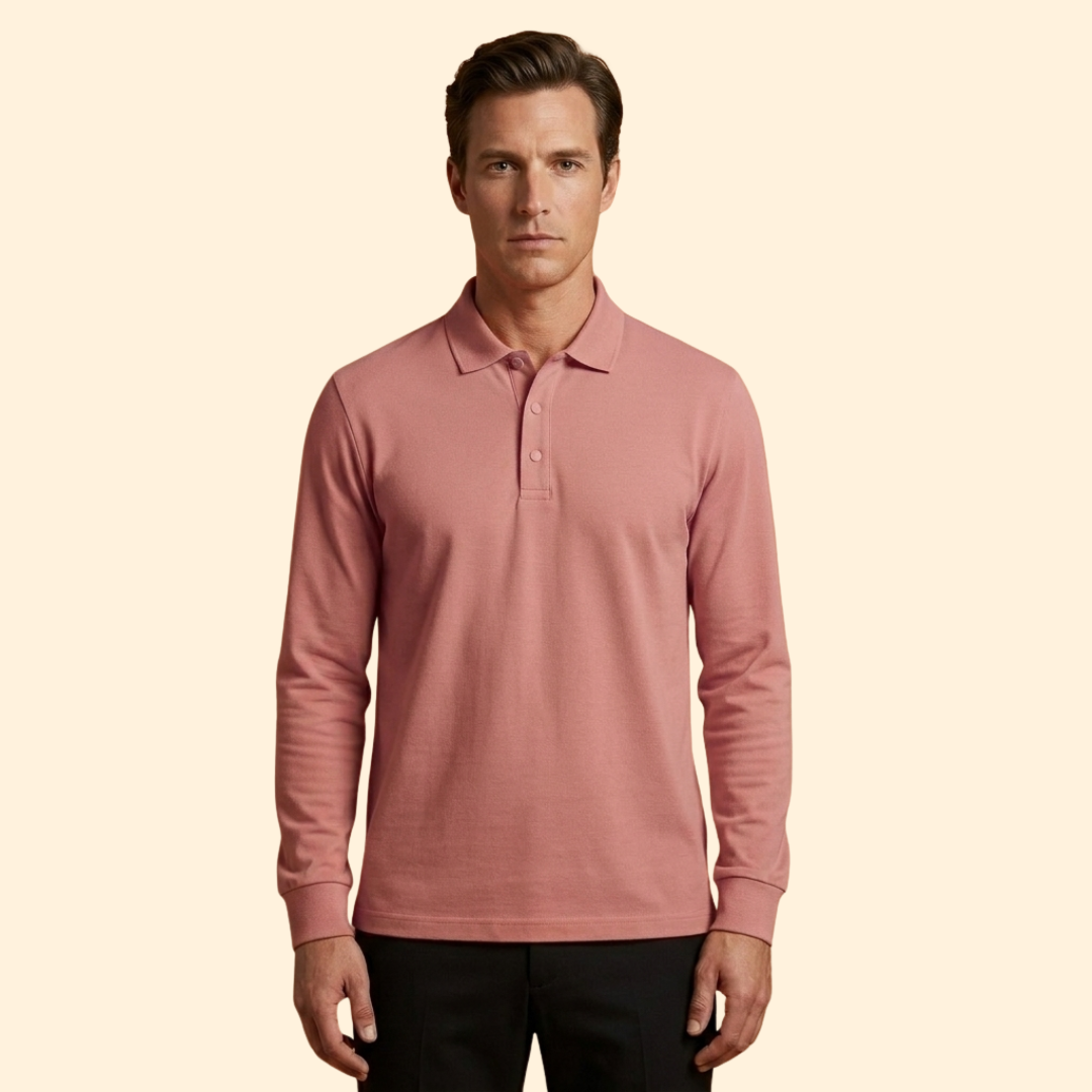 Men’s Long Sleeve Polo Shirt with Buttoned Collar