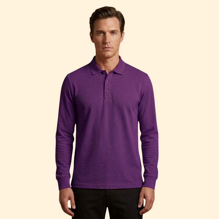 Men’s Long Sleeve Polo Shirt with Buttoned Collar
