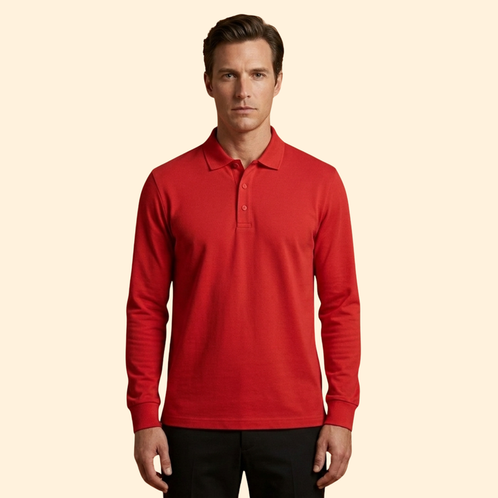 Men’s Long Sleeve Polo Shirt with Buttoned Collar