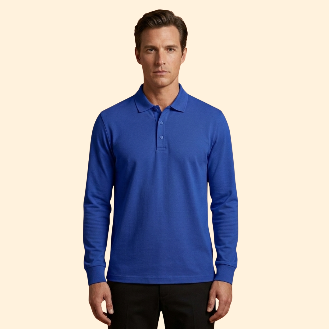 Men’s Long Sleeve Polo Shirt with Buttoned Collar