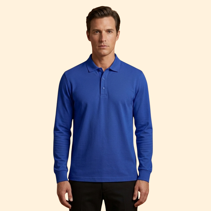 Men’s Long Sleeve Polo Shirt with Buttoned Collar