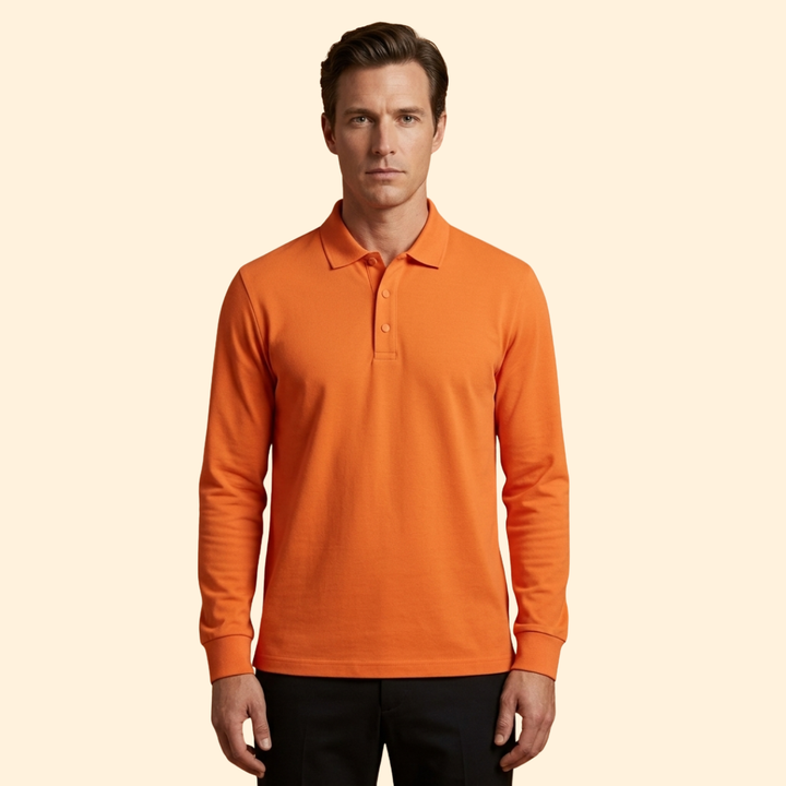 Men’s Long Sleeve Polo Shirt with Buttoned Collar