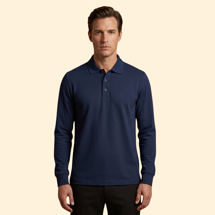 Men’s Long Sleeve Polo Shirt with Buttoned Collar