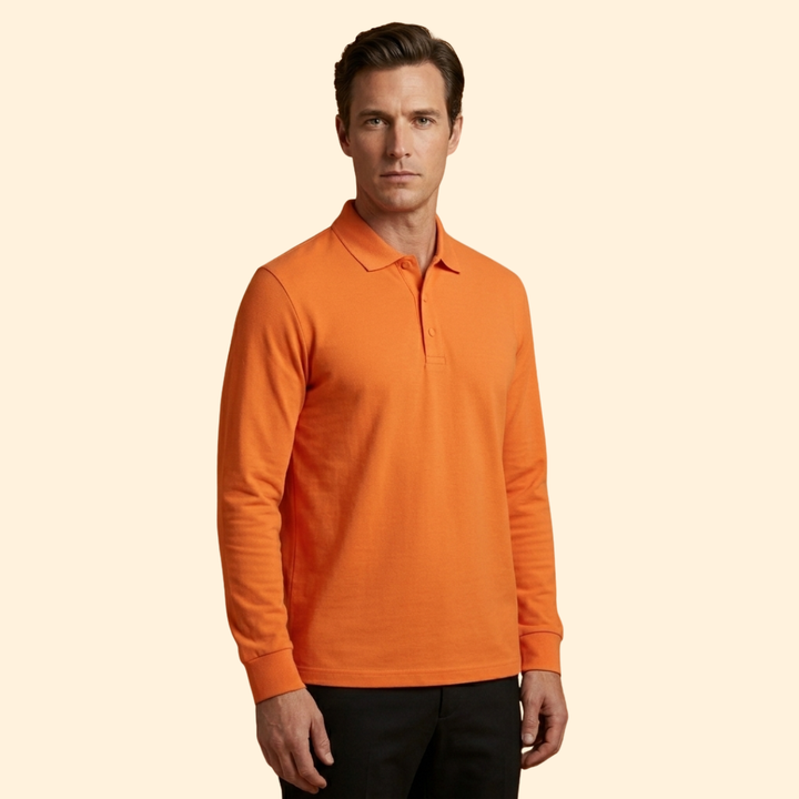 Men’s Long Sleeve Polo Shirt with Buttoned Collar