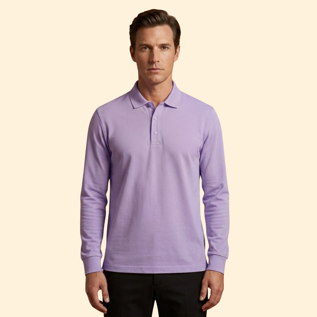 Men’s Long Sleeve Polo Shirt with Buttoned Collar