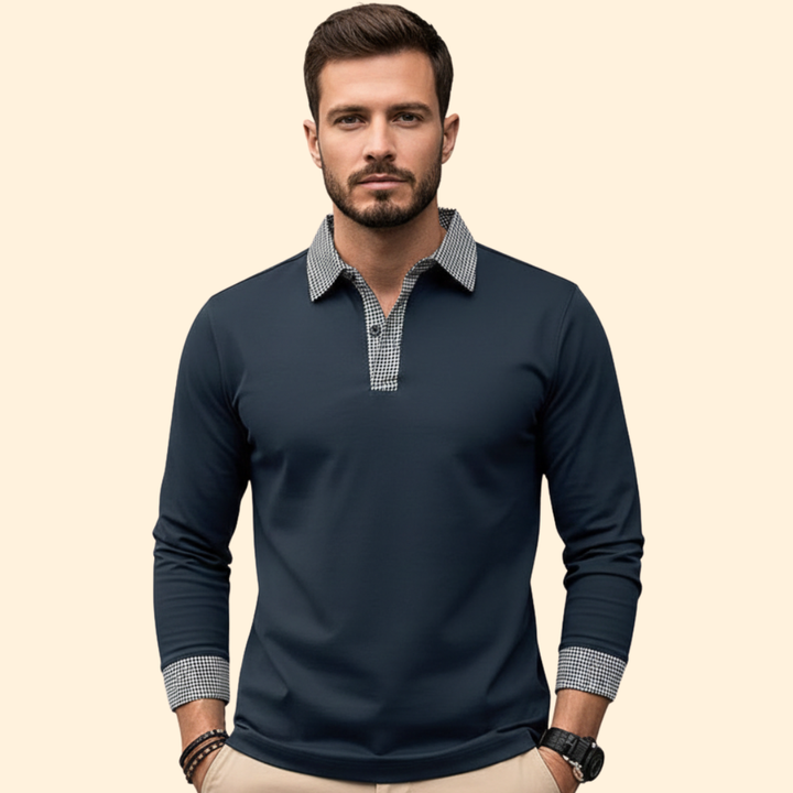 Men’s Long Sleeve Polo with Contrast Collar
