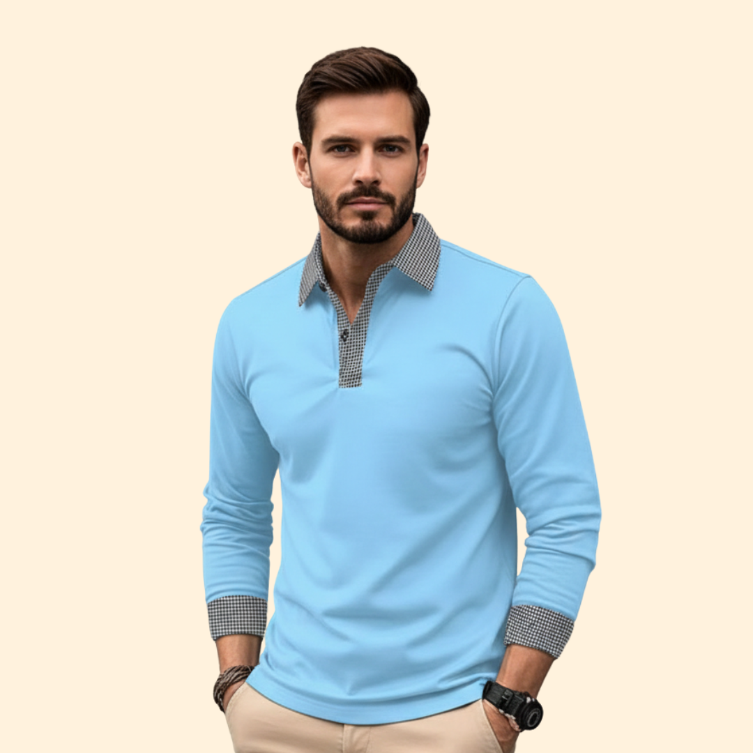 Men’s Long Sleeve Polo with Contrast Collar