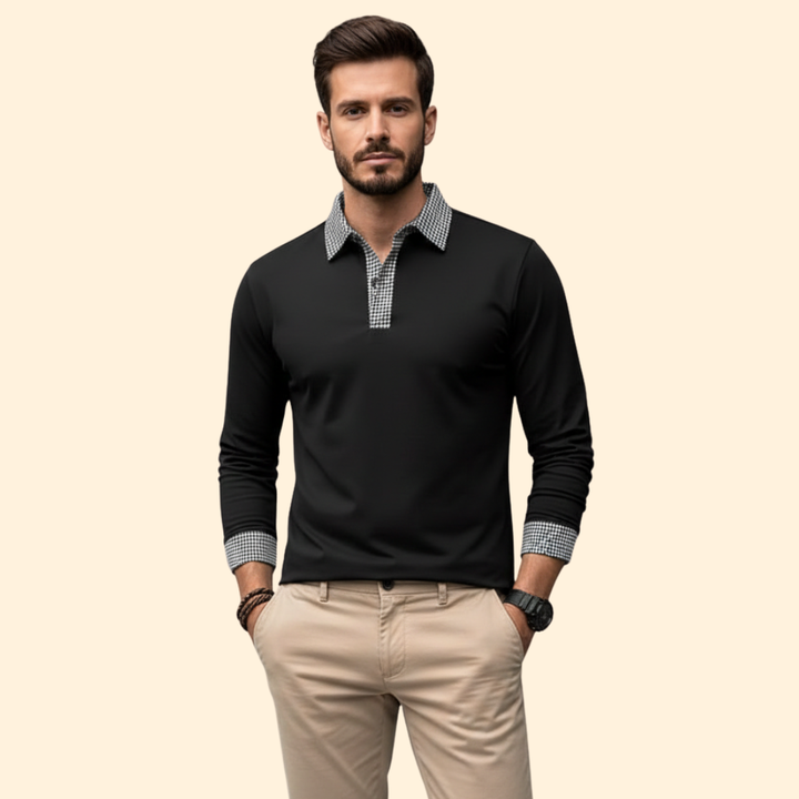 Men’s Long Sleeve Polo with Contrast Collar