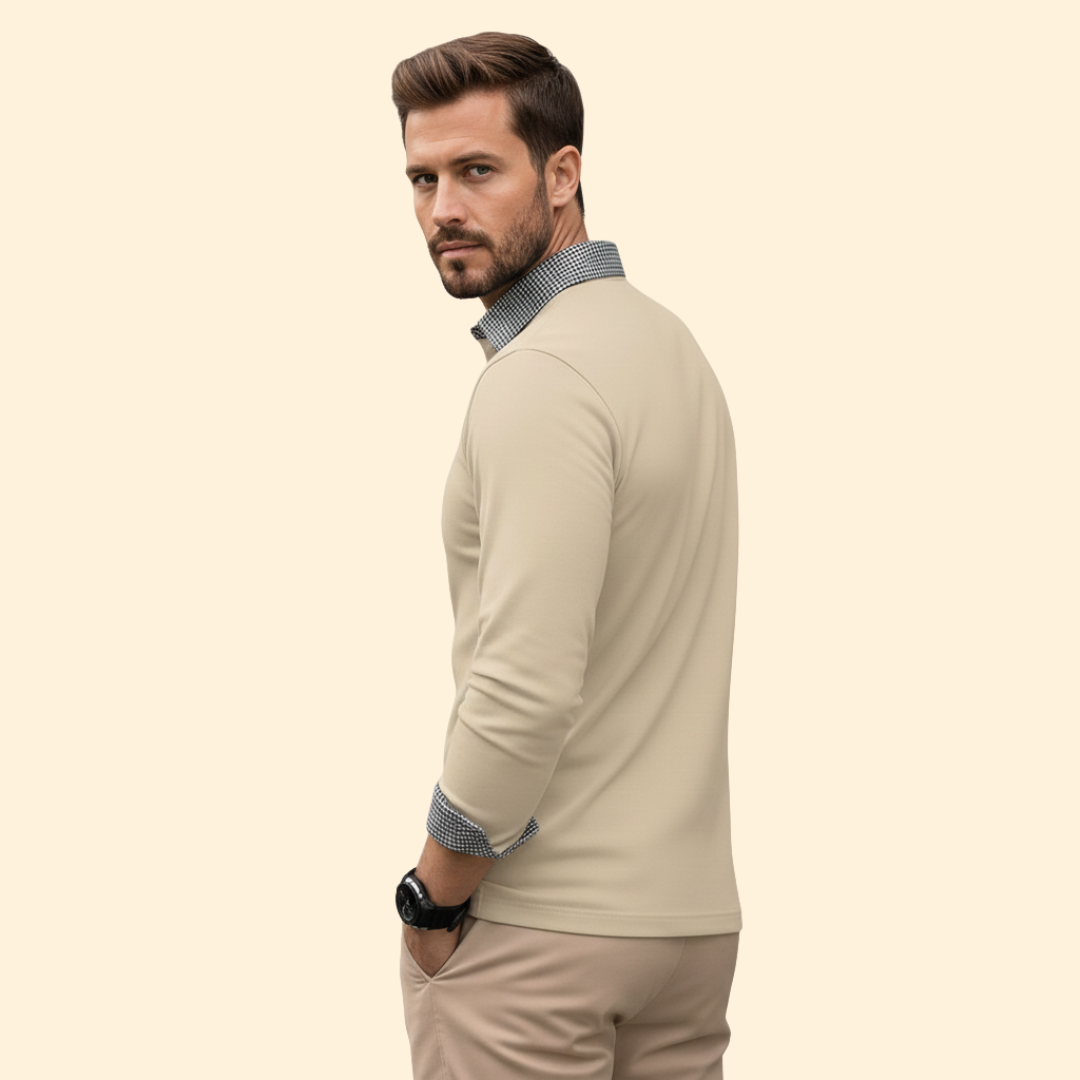 Men’s Long Sleeve Polo with Contrast Collar