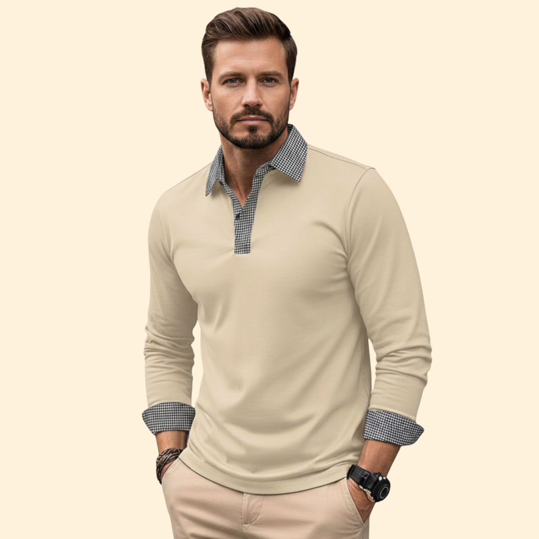 Men’s Long Sleeve Polo with Contrast Collar
