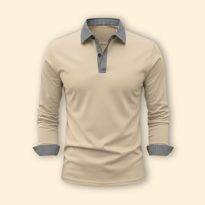 Men’s Long Sleeve Polo with Contrast Collar