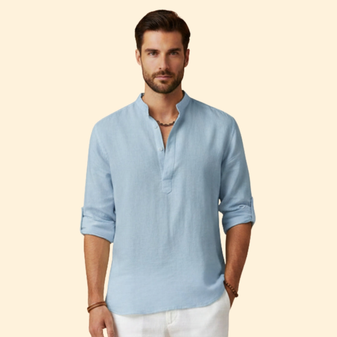 Men's Long Sleeve Shirt with Henley Collar