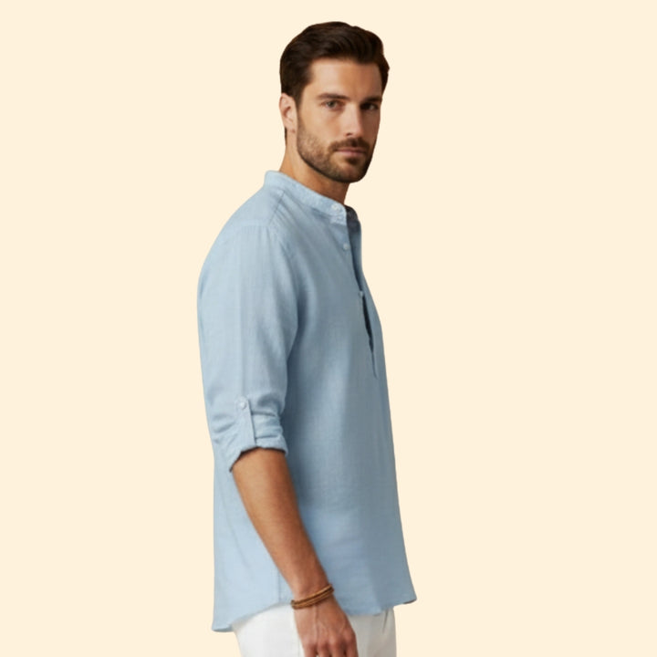 Men's Long Sleeve Shirt with Henley Collar