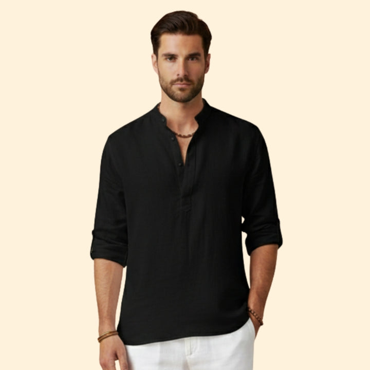 Men's Long Sleeve Shirt with Henley Collar