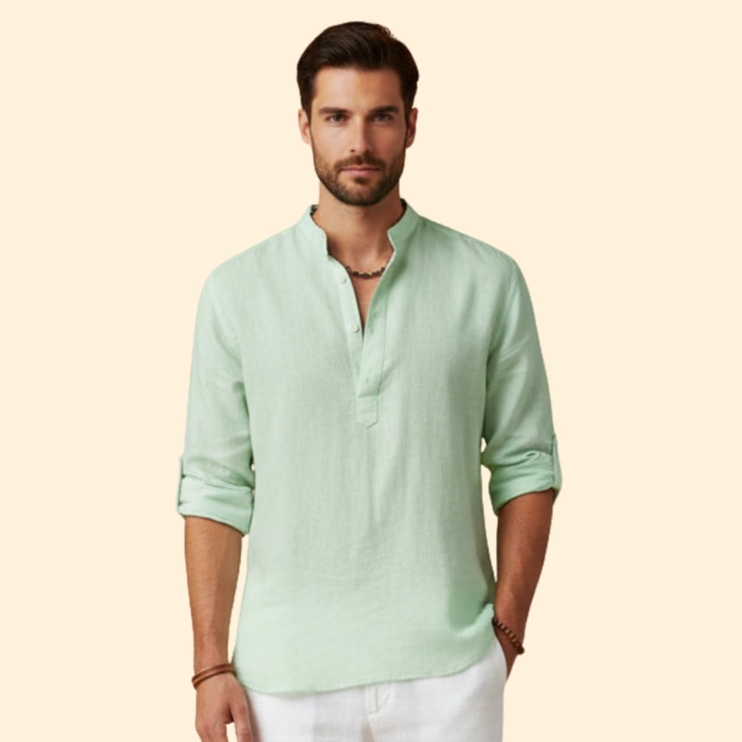 Men's Long Sleeve Shirt with Henley Collar