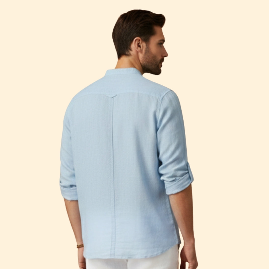 Men's Long Sleeve Shirt with Henley Collar
