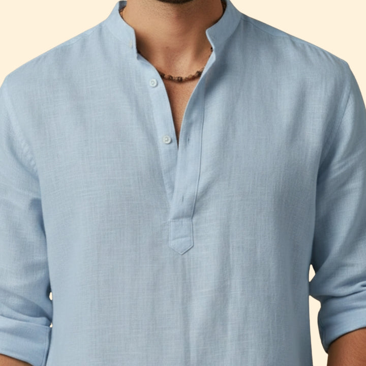 Men's Long Sleeve Shirt with Henley Collar