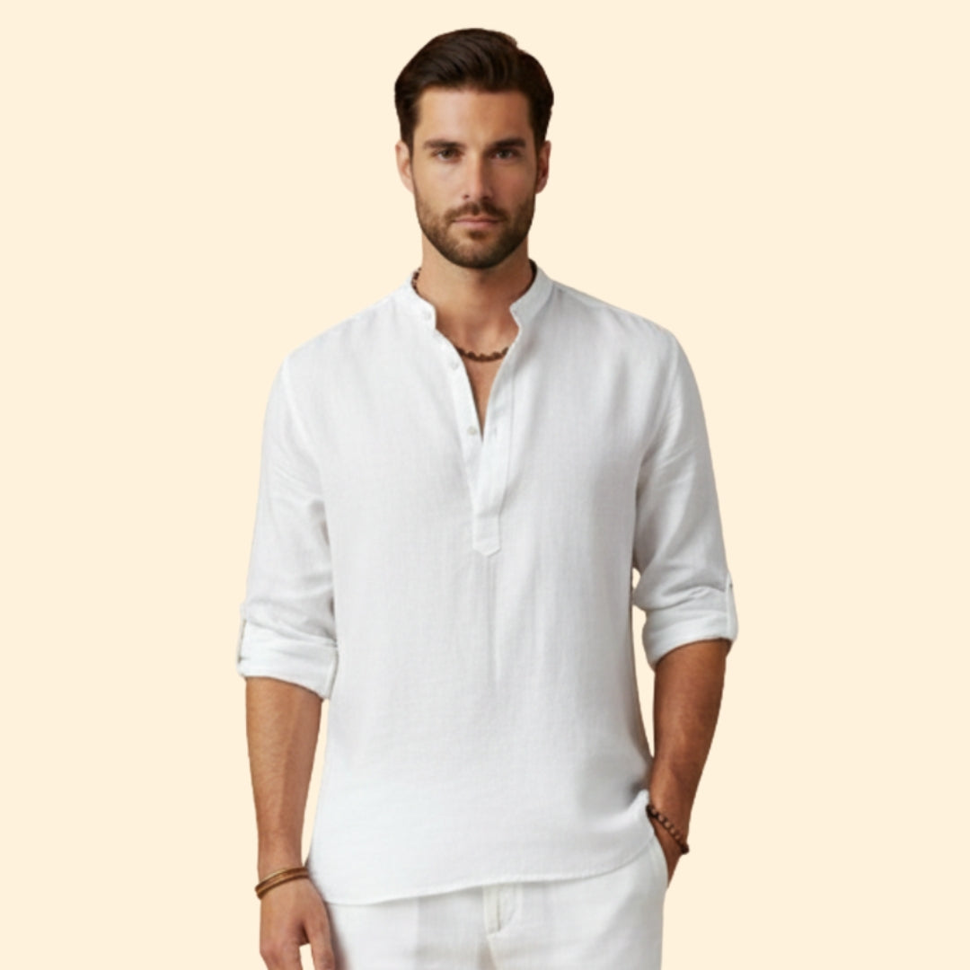 Men's Long Sleeve Shirt with Henley Collar