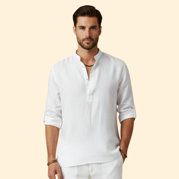Men's Long Sleeve Shirt with Henley Collar