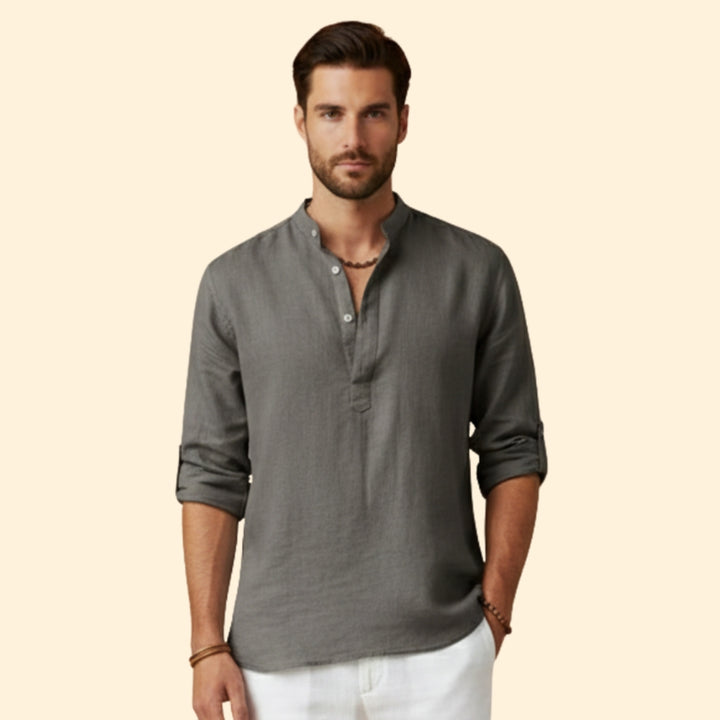 Men's Long Sleeve Shirt with Henley Collar