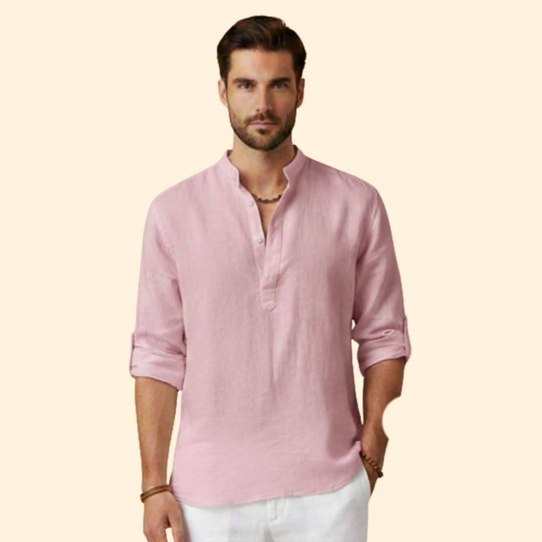 Men's Long Sleeve Shirt with Henley Collar