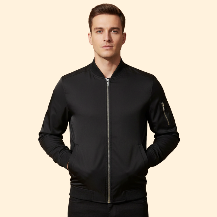 Men’s Metallic Bomber Jacket with Sleeve Zip Pocket
