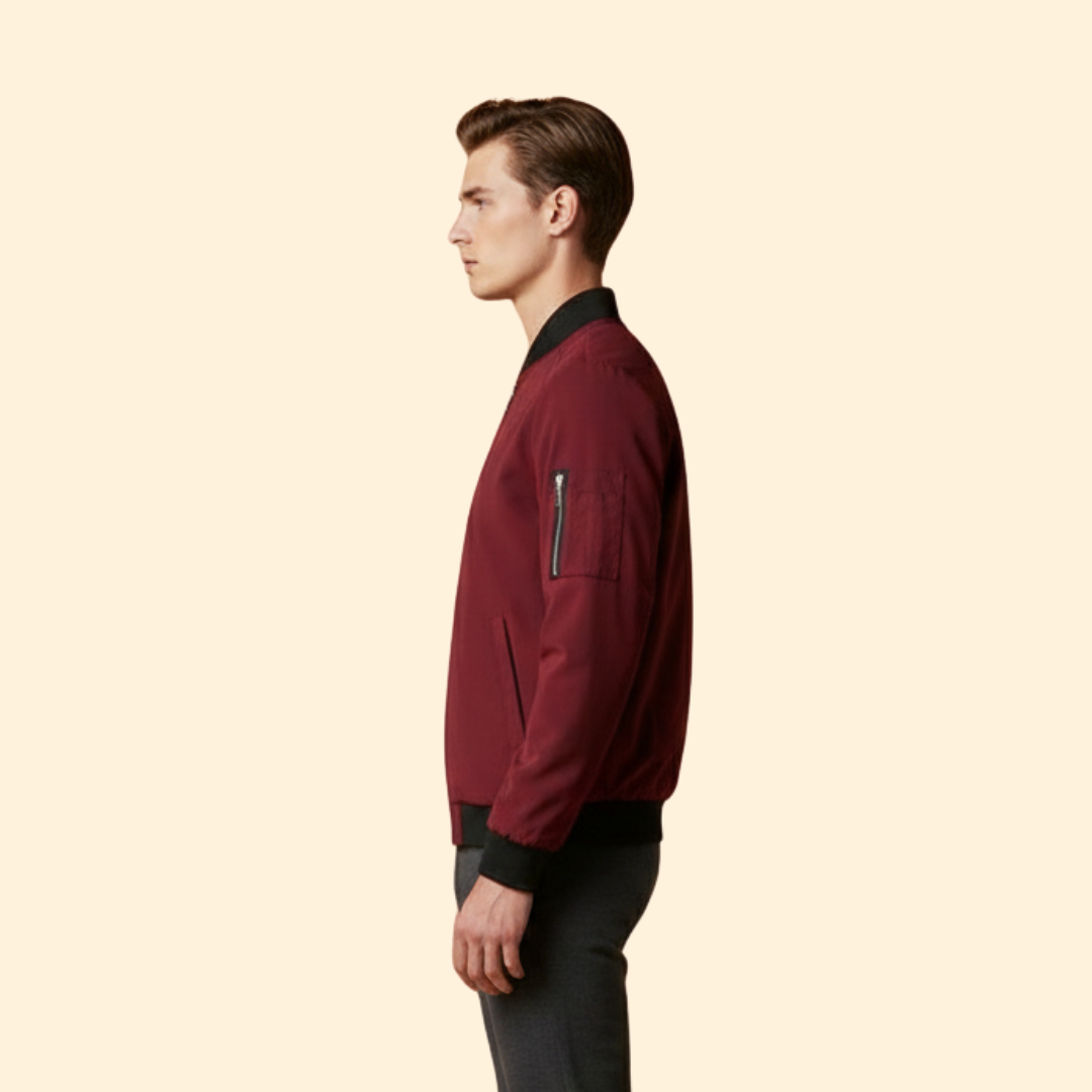 Men’s Bomber Jacket with Ribbed Trim Design