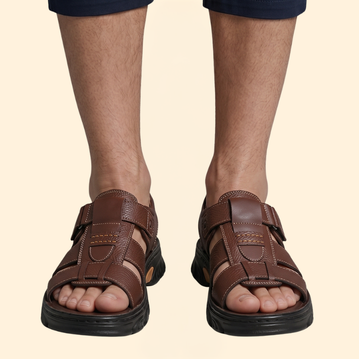 Men's Pebbled Strap Sandals with Fastener