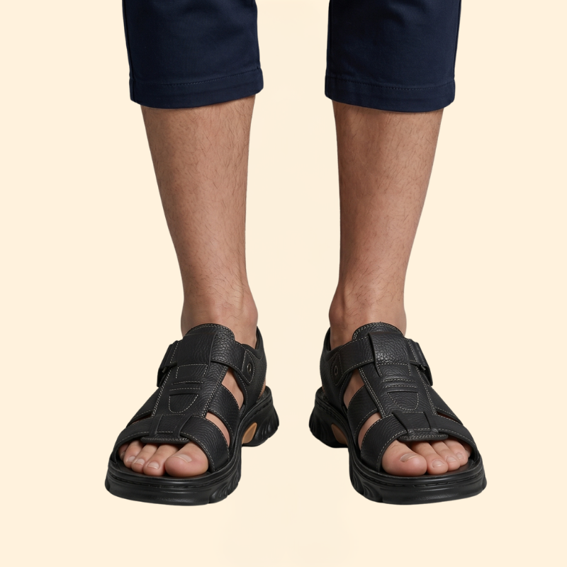 Men's Pebbled Strap Sandals with Fastener
